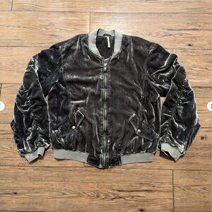 Free People Gray Velvet Bomber Jacket Ruched Back Women M